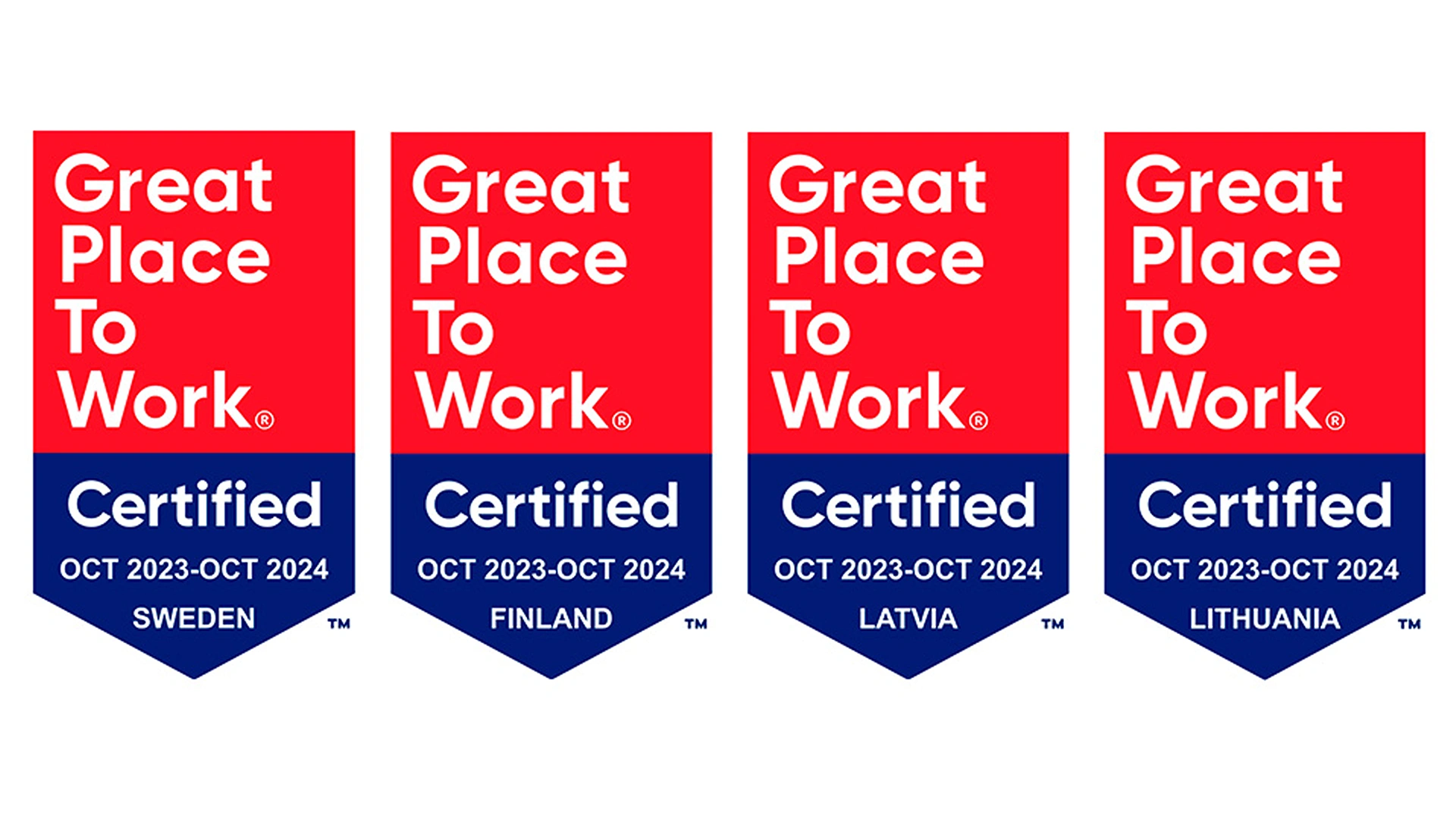 Veholle on myönnetty Great Place to Certificate neljässä maassa.