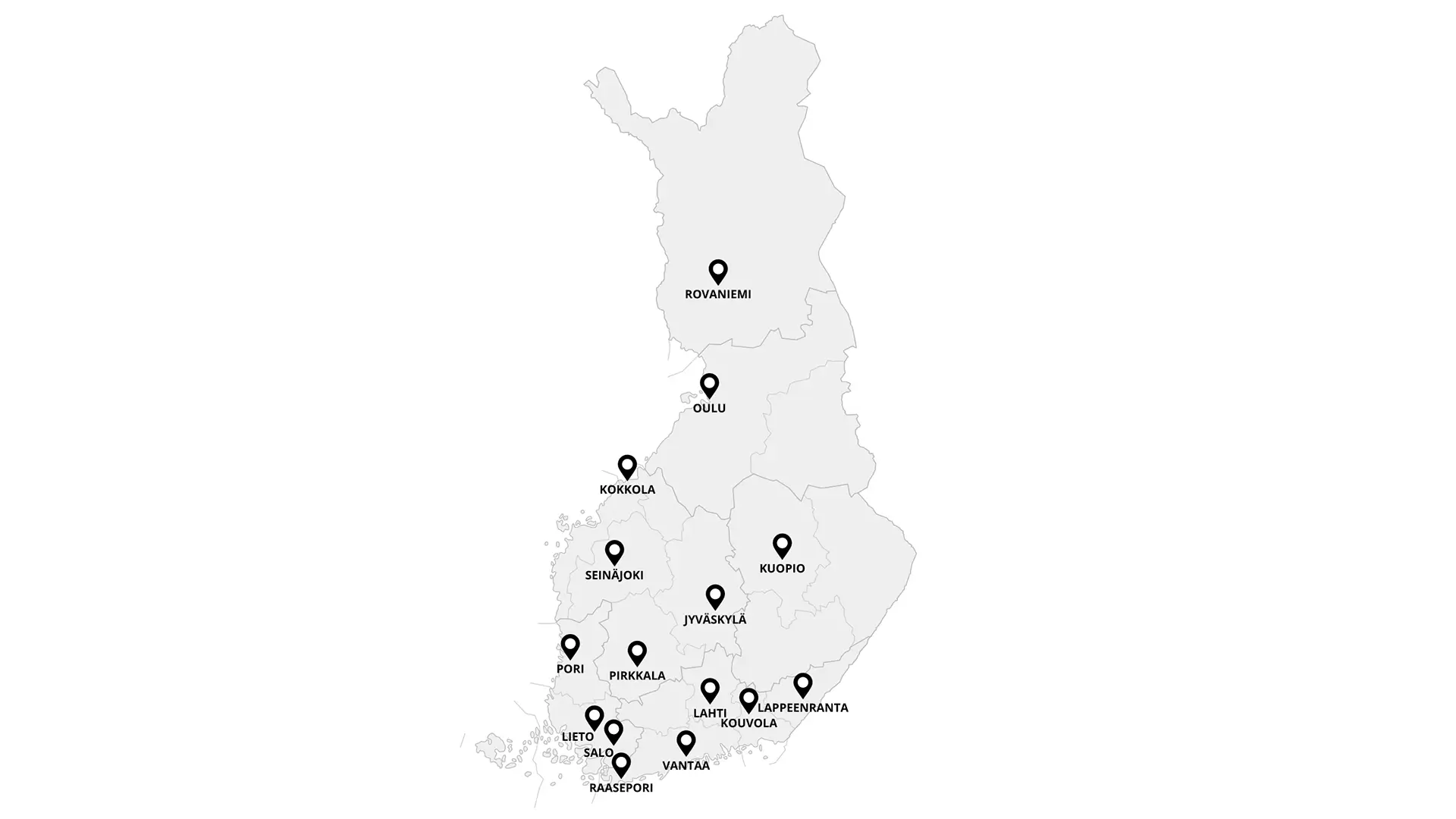 Vehon hyötyajoneuvoliikkeet merkittynä Suomen kartalle